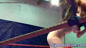 Big titted euro dykes wrestle provocatively on the floor