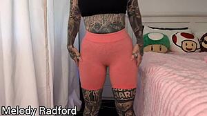 Big tits MILF Melody Radford tries on gym tights in a steamy haul