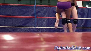 Big titted euro dykes wrestle provocatively on the floor