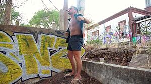 smoking a cigar while fucking and sucking in public with milf latina bent over