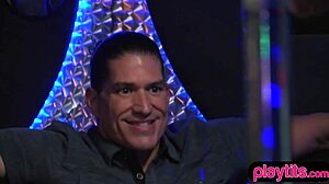 Amateur couples explore swinger club.