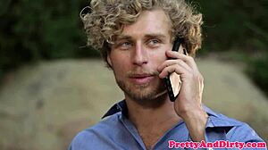 ginger babe ties up guy for rough pussy ride