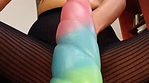 Close up pussy stretching with a bad dragon