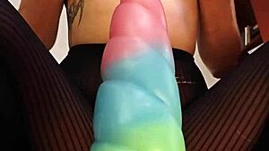 Bad Dragon Close Up Pussy Riding Big Cock With Wet Cum And Sneakers