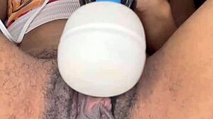 Hey, watch me edge my hairy ebony pussy real close!