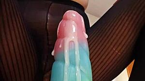 Bad Dragon Close Up Pussy Riding Big Cock With Wet Cum And Sneakers