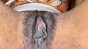 Hey, watch me edge my hairy ebony pussy real close!