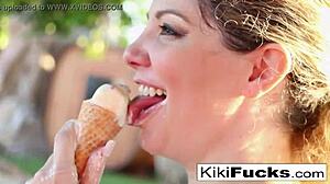 Kiki is having fun with ice cream and gets a little messy