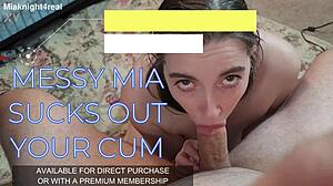 Mia Knight gives sloppy suckoff to brunette with wet sucking, cum on big tits and messy blowjob.