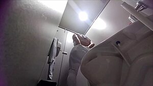 A girl masturbates in the public bathroom of a hospital, she was caught
