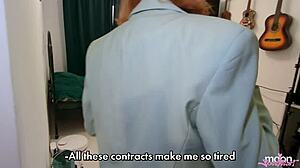 Stepmom's massage turned wild with cumshot, she’s a dirty-talking slut messin’ up words while banged.