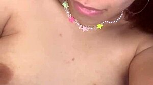 This petite 18-year-old slut, Tiny, masturbates just for your fun