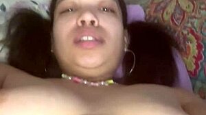 This petite 18-year-old slut, Tiny, masturbates just for your fun