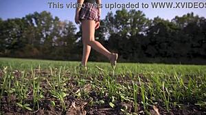 schoolgirl in uniform flashes panties outdoors today