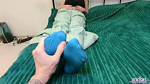 Stepmom's massage turned wild with cumshot, she’s a dirty-talking slut messin’ up words while banged.