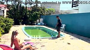 Wife WAITS for husband to LEAVE, then FUCKS pool cleaner