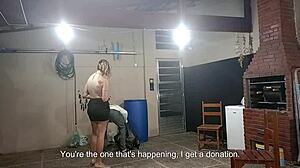 Dirty beggar has a lucky day when asking for recyclables at the ladys house