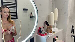 The man fucked the girl in the bathroom and finished with a creampie