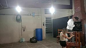 Dirty beggar has a lucky day when asking for recyclables at the ladys house