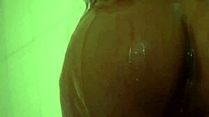 Monika Fox Bathes In Shower Showing Fake Tits Pierced Nipples And Hairless Pussy