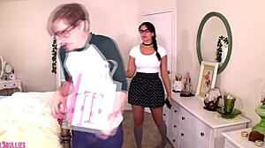 Best friend teases cock in femdom ass worship session