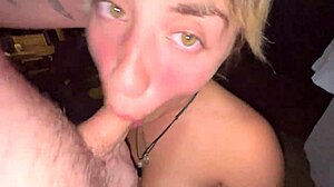 Public area blowjob with gagging and sloppiness in POV style