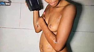 sexy teen getting ready for group banging in bathroom