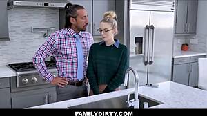 Skinny Blonde Stepdaughter Blows Jealous Stepdad On Counter