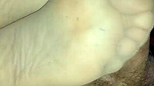 Homemade Sensual Footjob in Tan Stockings with Teasing Girlfriend