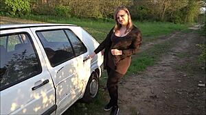 Young Girl's Car Breakdown Leads To Deepthroat Adventure