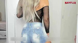 Hey, check out this hot girl dancing funk with an anal plug, shaking her ass to the rhythm while clothes get ripped in a sexy striptease. Anal action follows!