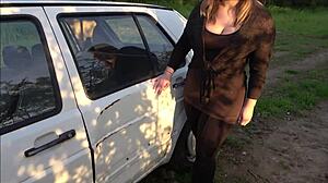 Young Girl's Car Breakdown Leads To Deepthroat Adventure