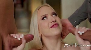 Blonde European girl with natural tits enjoys hardcore double penetration and anal fucking