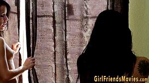 buxom hottie gets her big tits licked in steamy lesbian play