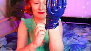 The guy tore his gloves while playing with a latex enthusiast