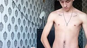 Shemale Teen 18+ Uses Dildo on Sexy Butt While Masturbating in Webcam Session