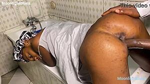 Damn, horny housewife takes on a huge BBC plumber in bathroom!