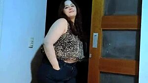 Cute chubby colombian rides cock in her private bedroom