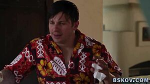 Watch this busty milf get feet worshipped and throated deep?