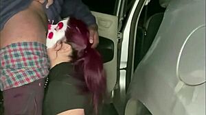 A white girl with chubby cheeks was fucked by a clown, showcasing intense throat action