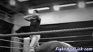 A hot European beauty with big boobs fights with a lesbian
