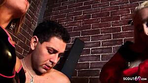 slave endures femdom threesome in dungeon with mistress and domina