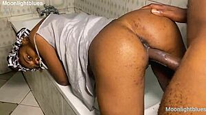 Damn, horny housewife takes on a huge BBC plumber in bathroom!