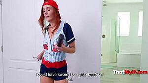 Stepmom swings hard, missing stepson, hitting the wall