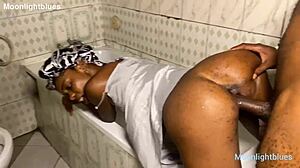 Damn, horny housewife takes on a huge BBC plumber in bathroom!