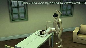 Son interacts with stepmom at the desk.