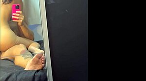 A beautiful brunette with a small waist rides passionately in my room, all recorded