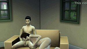 Son interacts with stepmom at the desk.