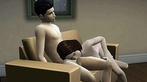 Son interacts with stepmom at the desk.