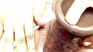 Solo Babe Spreading Wide with Dildo in Softcore Play